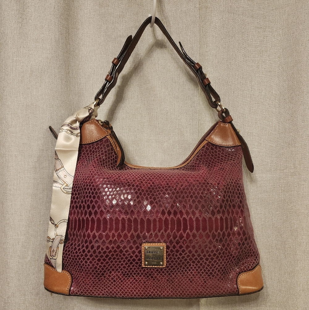 Dooney And Bourke Bordeaux, Snakeskin Embossed Leather Hobo Bag-  GUC 14×13